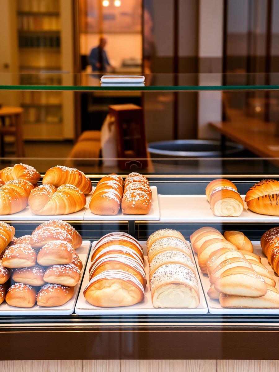 Fresh artisan pastries in the display case