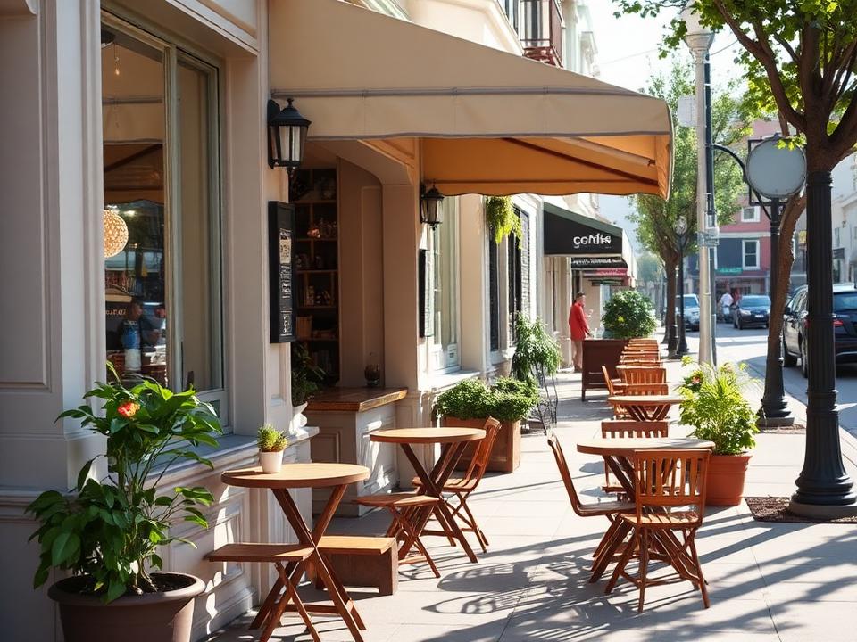 Outdoor café seating on a sunny San Francisco sidewalk