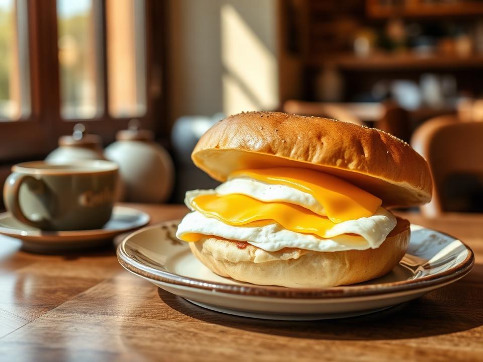 Egg and cheese bagel sandwich
